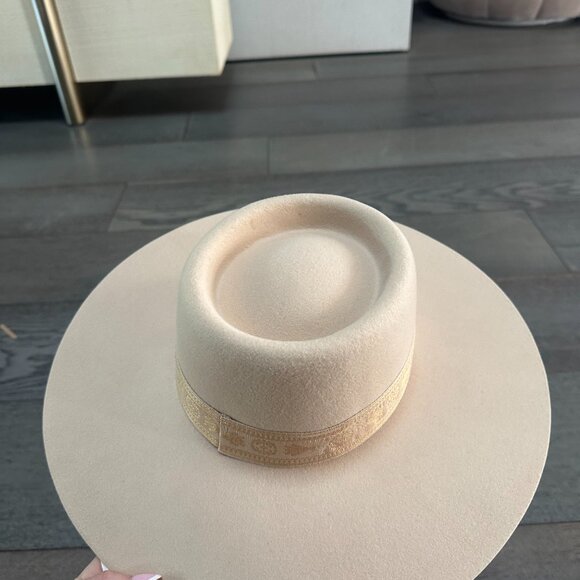 NWT Lack of Color Juno Wool Felt Boater Hat In Cream Wide Brim Beige Ribbon Band main image 5